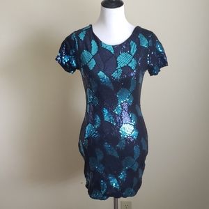 Blue shimmering sequined mini dress